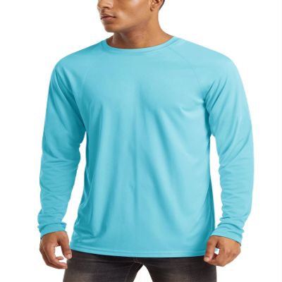 UPF 50 Sun Protection Shirts for Men - Long Sleeve UV Protection Quick Dry Athletic Hiking Shirts - Ice Blue