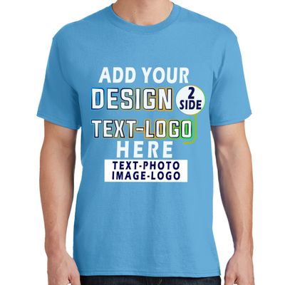 Custom T Shirt for Men Women Add YourDesign Text Image Photo Front Back Personalized Shirt Aquatic Blue