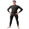 ACSUSS Men's Mesh Pajamas Jumpsuit Homewear Long Sleeve Front Zipper Rompers Nightwear Black Large view 1