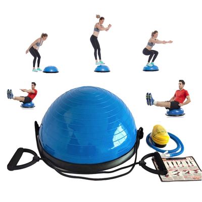 Half Ball Balance Trainer Stability Ball for Full Body Workout, Half Exercise Ball, Yoga Balance Ball Fitness Platform, Half Yoga Ball Balance Trainer Core Strength Training w 2 Resistance Bands