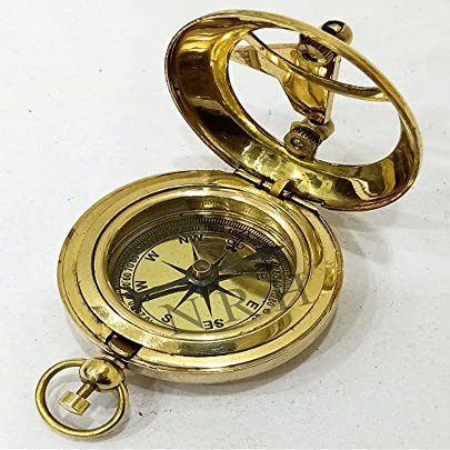 Collectible Brass Sundial Compass Marine Boat Gift Pocket Sun Dial in Leather Display Box