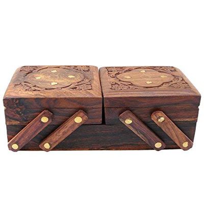 Aleafa Armlet Home Presents Jewellery Box for Women Wooden Flip Flap Flower Design Handmade Gift, 8 Inches #Aport-2438