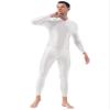 Oyolan Men Adult Spandex Long Sleeve Unitard Bodysuit High Neck Zip One Piece Leotard Dance Costume White#Spandex One Size view 3