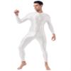 Oyolan Men Adult Spandex Long Sleeve Unitard Bodysuit High Neck Zip One Piece Leotard Dance Costume White#Spandex One Size view 4