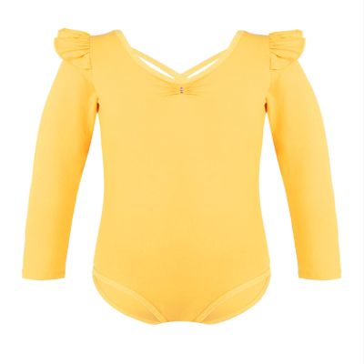 easyforever Girls Ruffle Long Sleeve Ballet Leotard Dance Top Gymnastics Dancewear Bodysuit Ballerina Rompers Team wear Yellow 9-10 Years