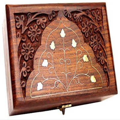 Aleafa Armlet Home Presents Handmade Wooden Jewellery Box for Women Wood Jewel Organizer Hand Carved with Intricate Carvings Gift Items - 6 Inches #Aport-2527