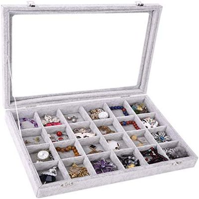 Aleafa Armlet Home Presents Glass Lid 24 Grid Multifunction Jewelry Box & Organisers for Earrings Ring Necklaces Bracelet Brooch Storage #Aport-1096