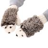 Cold Weather Gloves For Women Knitted Warm Cartoon Hedgehog Winter Fleece Cotton Thick Finger Gloves Insulation Mittens White view 1