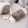 Cold Weather Gloves For Women Knitted Warm Cartoon Hedgehog Winter Fleece Cotton Thick Finger Gloves Insulation Mittens White view 2