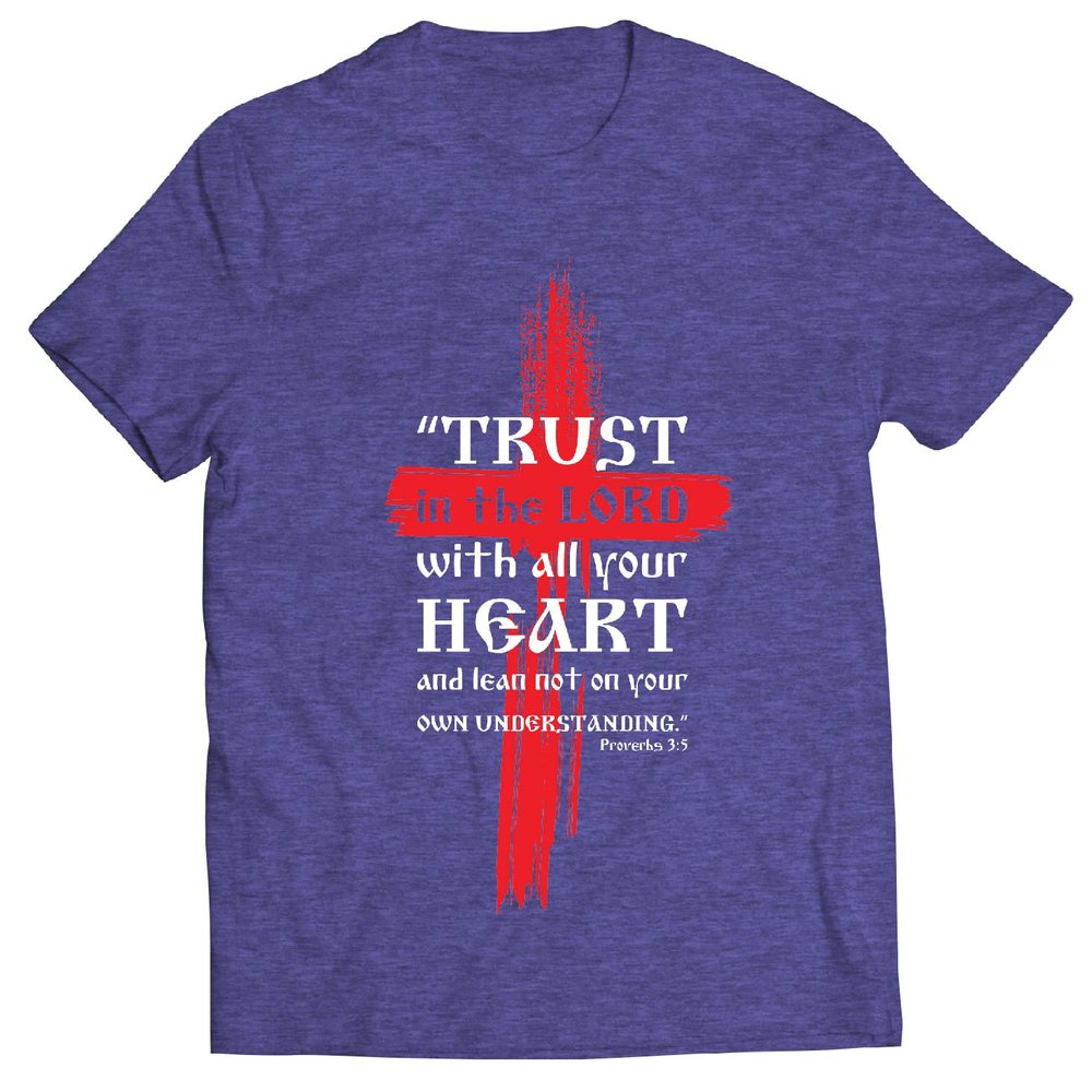 lepni.me Mens T-Shirt Trust in The Lord with All Your Heart Christian Bible Verse Religious Gifts (L Heather Blue Multi Color)