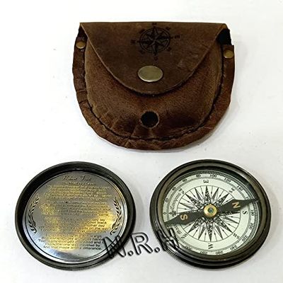 Black Brass Compass Pocket Camping Compass Magnetic Compass with Leather Case