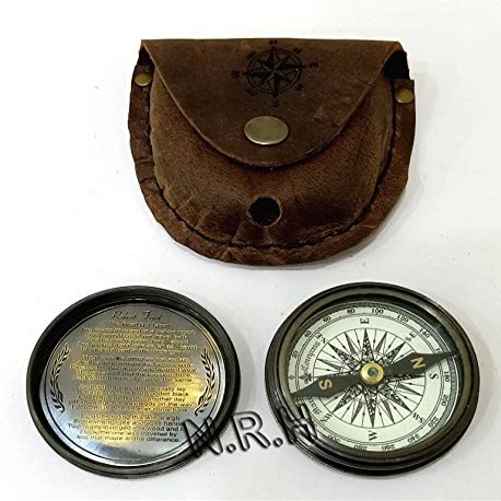 Black Brass Compass Pocket Camping Compass Magnetic Compass with Leather Case