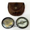 Black Brass Compass Pocket Camping Compass Magnetic Compass with Leather Case view 1
