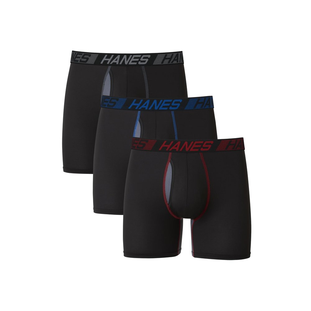 Hanes Mens Total Support Pouch Pack, X-temp Cooling, Anti-chafing, Moisture-wicking Underwear, Trunks Available Boxer Briefs, Regular Leg - Black, Large US