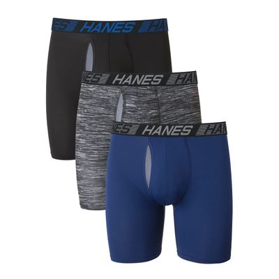 3 LONG LEG BOXER BRIEFS HANES X-TEMP STARTS COOL. KEEPS COOL TOTAL SUPPORT POUCH SEPARATES & SUPPORTS (L36-38)