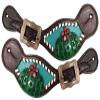 Showman Ladies Cactus & 3D Flower w/Teal Inlay Leather Spur Straps view 1
