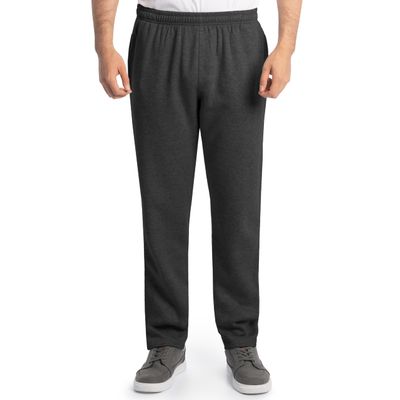 Fruit of The Loom Men's Eversoft Fleece Open Bottom Sweatpants with Pockets, Relaxed Fit, Moisture Wicking, Breathable, Black Heather, Medium