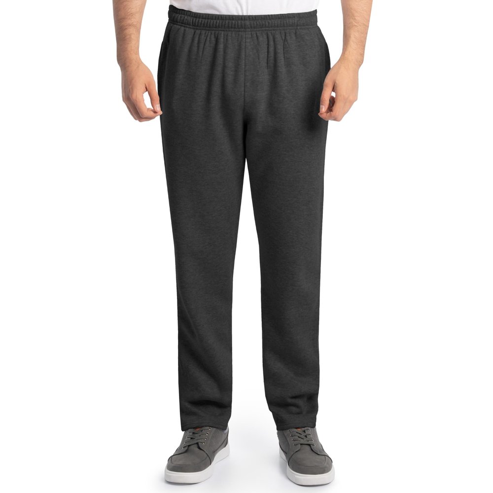 Fruit of The Loom Men's Eversoft Fleece Open Bottom Sweatpants with Pockets, Relaxed Fit, Moisture Wicking, Breathable, Black Heather, Medium