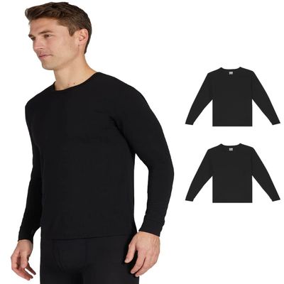 32 Degrees Men's 2-Pack Performance Lightweight Thermal Baselayer Crewneck Long Sleeve Shirt Top | Moisture Wicking | Anti Odor, Black/Black, Small