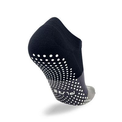 Pure Athlete No Show Yoga Grip Socks - Grippy Non Slip Sock with Grips for Women Men Pilates (Large, Black-Grey)