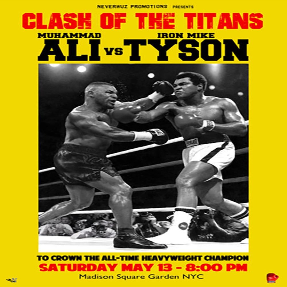 Buyartforless Muhammad Ali Vs. Mike Tyson 36x24 Fantasy Sports Boxing Art Print Poster,Multicolor