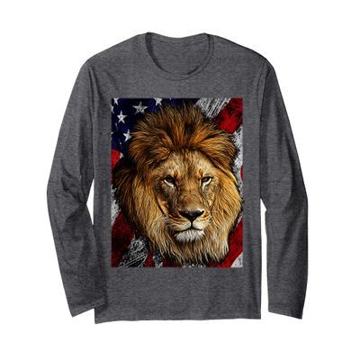 Patriotic Lion - American Flag Lion Head Portrait Long Sleeve T-Shirt