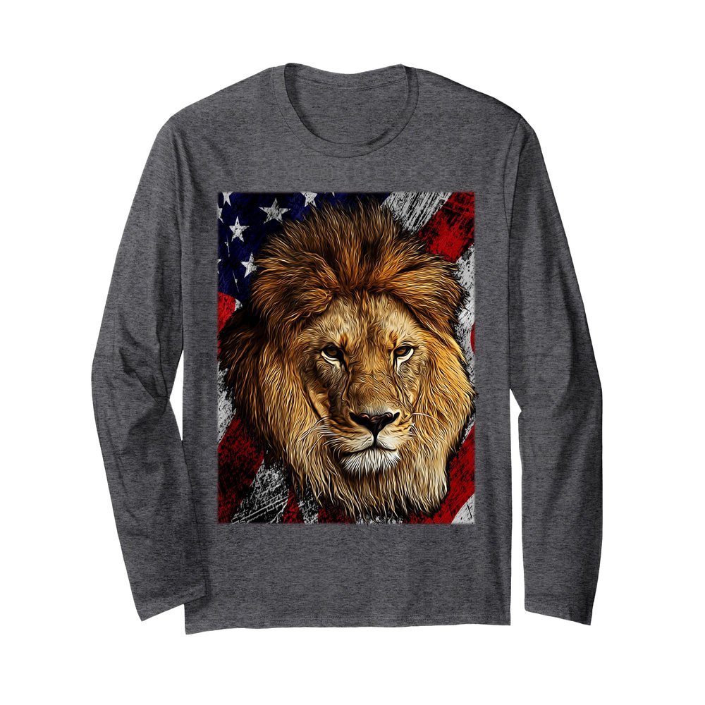 Patriotic Lion - American Flag Lion Head Portrait Long Sleeve T-Shirt
