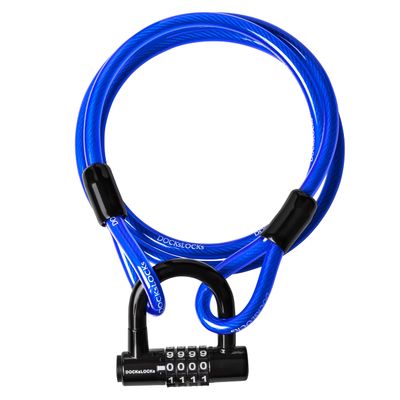DocksLocks Security Cable Lock Set (5' to 25') Looped Ends, Weatherproof, Keyless Compact U-Lock with Combination, Anti-Theft for Bikes Equipment 15ft