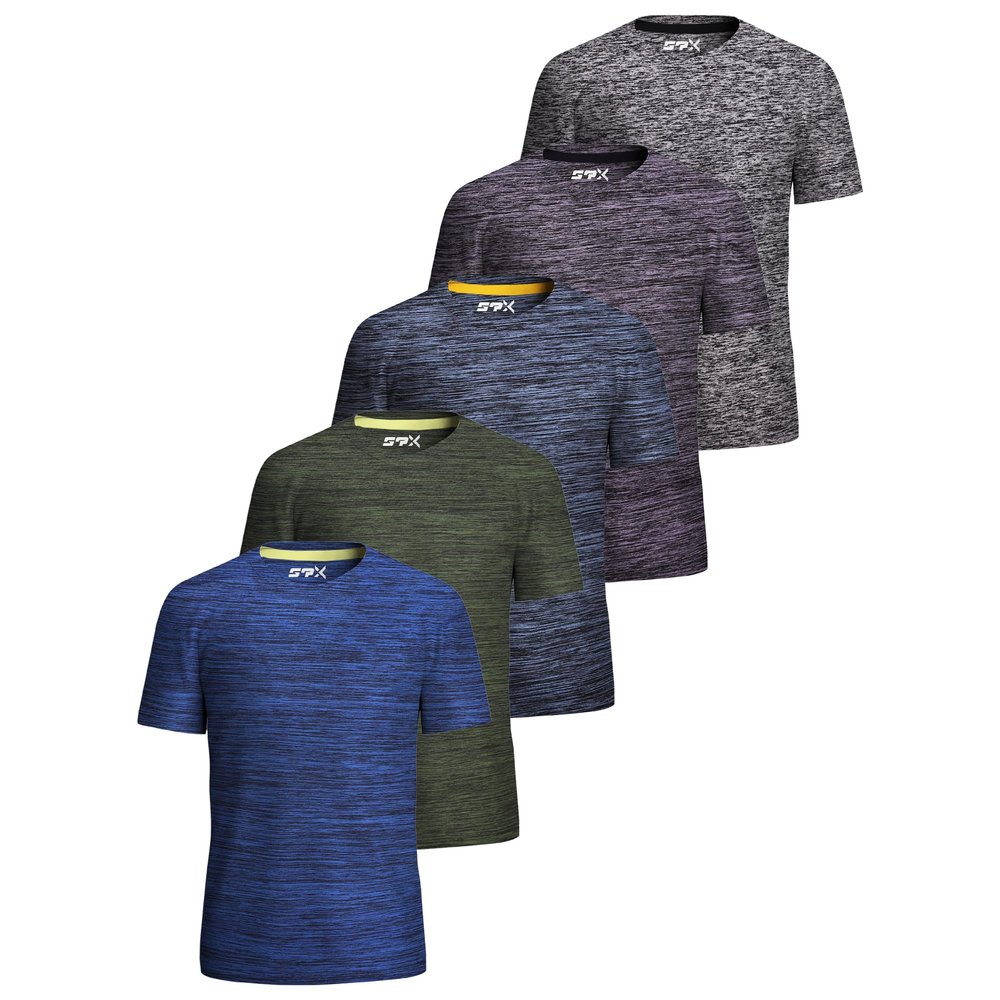 [5 Pack] Mens Workout Short Sleeve Dry Fit T Shirts Quick Dry Active Athletic Crewneck Running Gym Moisture Wicking Tee Tops