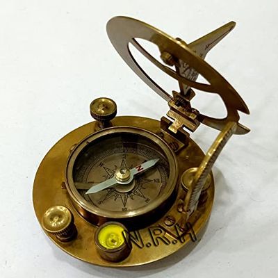 Antique Brass Sundial Compass Marine Boat Gift Pocket Sun Dial Compass