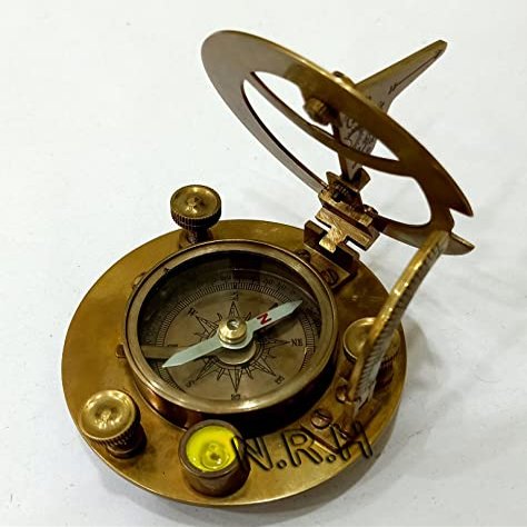 Antique Brass Sundial Compass Marine Boat Gift Pocket Sun Dial Compass