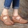 oiangi Wedge Sandals for Women Casual Summer Solid Color Hollow Closed Toe Hook and Loop Sandals Soft Comfortable Lightweight Outdoor Beach Travel Shoes Pink view 2
