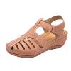 oiangi Wedge Sandals for Women Casual Summer Solid Color Hollow Closed Toe Hook and Loop Sandals Soft Comfortable Lightweight Outdoor Beach Travel Shoes Pink view 3