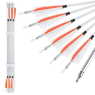 ZSHJGJR 31 inch Archery Aluminum Arrows 500 Spine Hunting Arrows with Removable Tips Natural Feather Fletchings Targeting Arrows for Compound & Recurve Bow 6/12 Pack (Orange, 12)