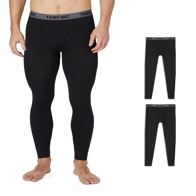 32 Degrees Men's 2-Pack Performance Lightweight Thermal Baselayer Legging Pant, Black/Black, Small