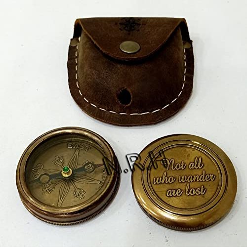 Antique Compass Nautical Vintage Directional Magnetic Compass with Leather Case