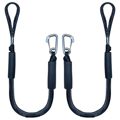 3 Feet Bungee Dock Line Boat Ropes for Docking Line Mooring Rope with Stainless Steel Clip Accessories for Boats 2pcs (Black, 3 Feet)
