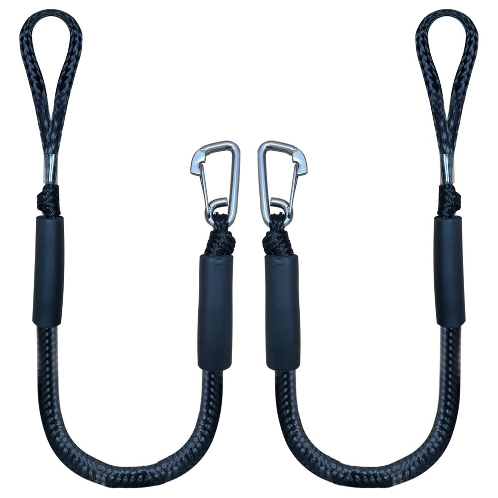 3 Feet Bungee Dock Line Boat Ropes for Docking Line Mooring Rope with Stainless Steel Clip Accessories for Boats 2pcs (Black, 3 Feet)