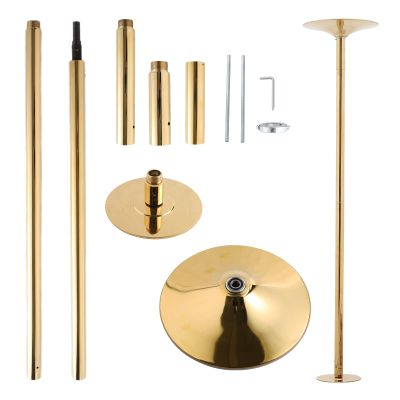 UMEKEN Spinning Static Dance Pole Portable Removable Adjustable 45mm Dancing Pole for Home Exercise Club Party Pub, Dancer Pole for Beginners and Professionals 440lb Weight Capacity, Gold