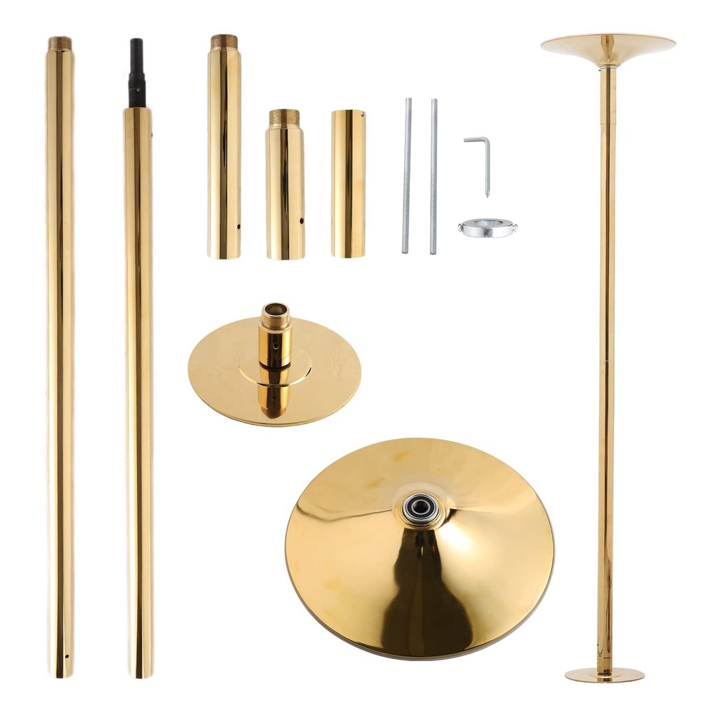 UMEKEN Spinning Static Dance Pole Portable Removable Adjustable 45mm Dancing Pole for Home Exercise Club Party Pub, Dancer Pole for Beginners and Professionals 440lb Weight Capacity, Gold