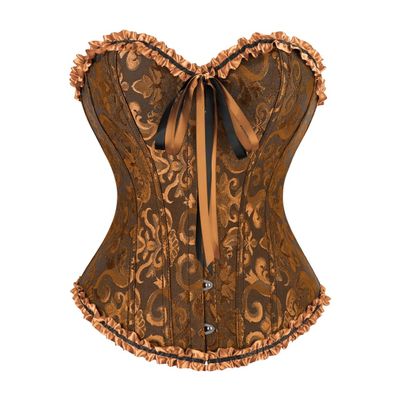 frawirshau Women's Lace Up Boned Overbust Corset Bustier Lingerie Bodyshaper Top Ginger XS