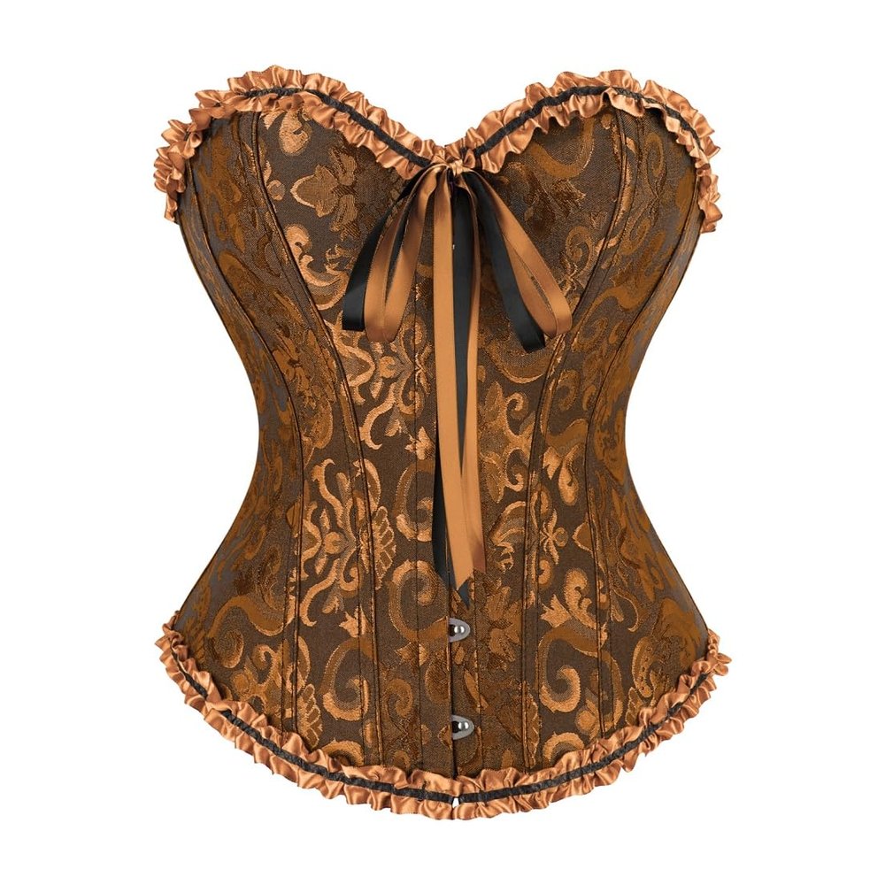 frawirshau Women's Lace Up Boned Overbust Corset Bustier Lingerie Bodyshaper Top Ginger XS