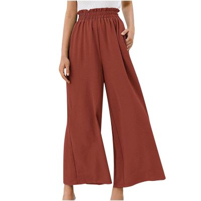 tuduoms Women's Casual Comfy Palazzo Pants Baggy Linen Lightweight Lounge Yoga Pants Flowy High Waist Wide Leg Trousers Red