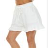 LNX Womens Linen Shorts Ruffle High Waisted Wide Leg Drawstring Summer Beach Shorts with Pockets White view 4