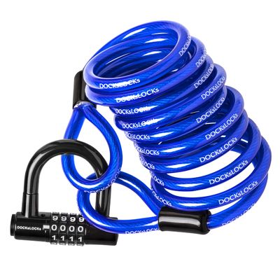 DocksLocks Security Cable Lock Set (5ft to 25ft Lengths) Weatherproof, Looped Ends, Coiled, Compact, Includes U-Lock, Anti-Theft for Bikes, Patio Furniture, Kayaks, Outdoor Equipment 5ft