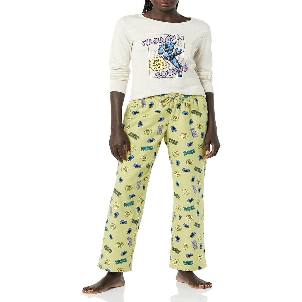 Amazon Essentials Disney | Marvel | Star Wars Women's Flannel Pajama Sleep Sets, Marvel Black Panther, XX-Large