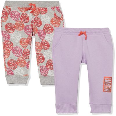 Amazon Essentials Big Girl's Girls' Disney Fleece Jogger Sweatpants Pants, 2-Pack Marvel Logo/Spider-Man, Small