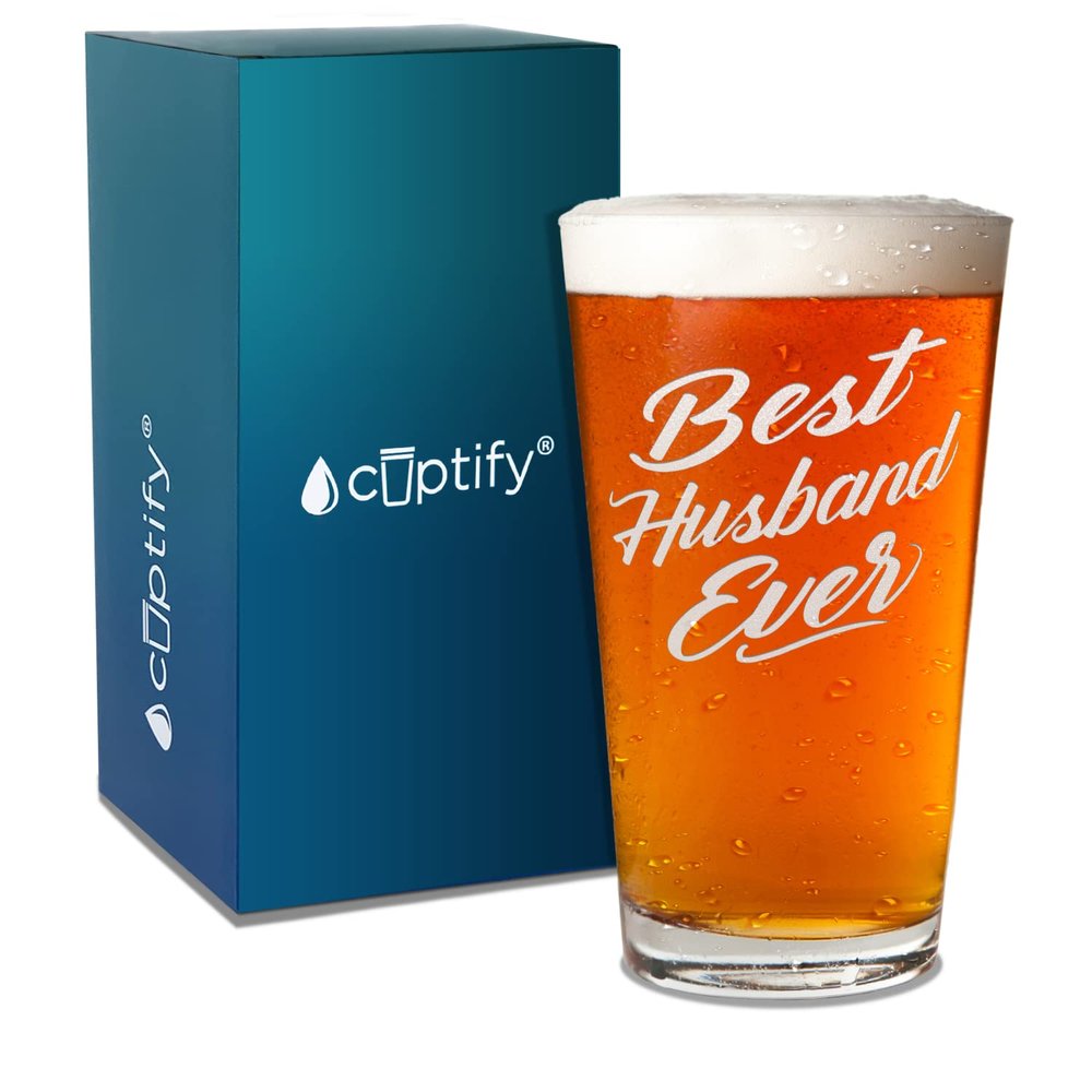 Best Husband Ever Engraved on 16 oz Beer Glass Pint Unique New Dad Gift Idea for Husband, Hubby, Fathers Day, Men