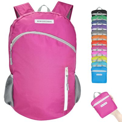 BEMYGREENBAG 35L Foldable Waterproof Backpack For Outdoor Sports With Inside Wet Clothes Compartment Packable For Multiple Uses Ultra Lightweight Ideal For Hiking Men And Women Travel(Pink)