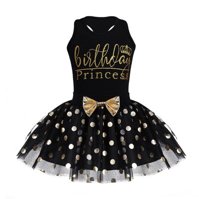 Sywiyi Kids Girls 2PCS Birthday Party Outfits Racer Back Shirt Shiny Sequins Polka Dots Skirt Princess Clothing Sets Black 3-4 Years